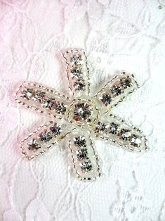 AXR66C Crystal Clear Silver Beaded Rhinestone Applique 1.75"