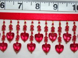 C23 Red Heart Valentine Beaded Fringe Sewing Trim 2"