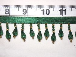 C1  Hunter Green & Gold Teardrop Beaded Fringe Sewing Trim 1"