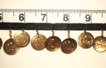 C95   Gold Chinese Coin Beaded Fringe Sewing Trim-gold,coin,beaded,fringe,sew,sewing,trim,trimming