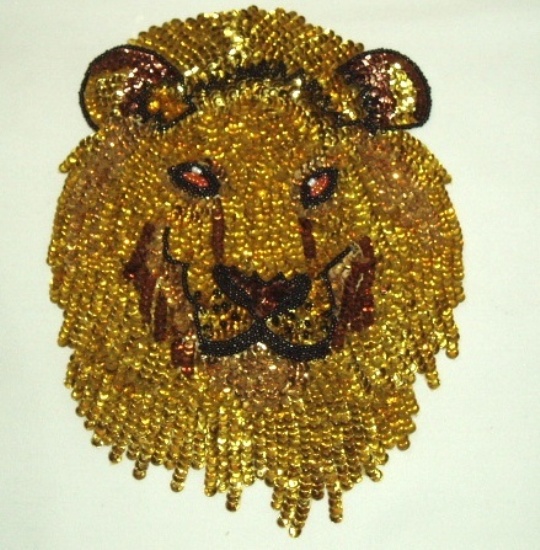 Lion Face 9" Sequin Beaded Applique  0012-sequin,beaded,applique,motif,lion