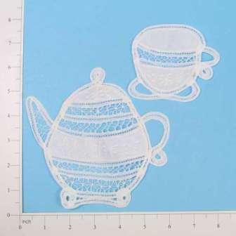 E5286 Set of Two Lace Tea Pot  Tea Cup Appliques 6"