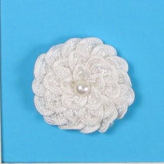 E5560 White Pearl Crochet Ribbon Floral Applique 1.5"