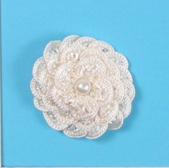 E5560 Ivory Pearl Crochet Ribbon Floral Applique 1.5"