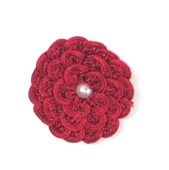 E5560 Burgundy Pearl Crochet Ribbon Floral Applique 1.5"