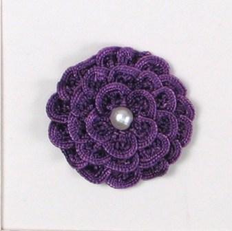 E5560 Purple Pearl Crochet Ribbon Floral Applique 1.5"