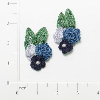 E3604  Multi-Blue Crochet Ribbon Floral Applique Pair 2.25"-blue,floral,flower,ribbon,crochet,motif,sequin,beaded,applique,trimmings,embellishment