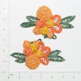 Orange Peach Crochet Floral Mirror Pair 5.5" Appliques E3620