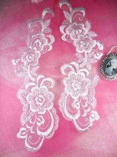 C117  White Floral Mirror Pair Appliques 11"