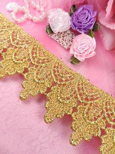 C159 Gold Metallic Shimmering Shells Victorian Venice Lace Trim  2"