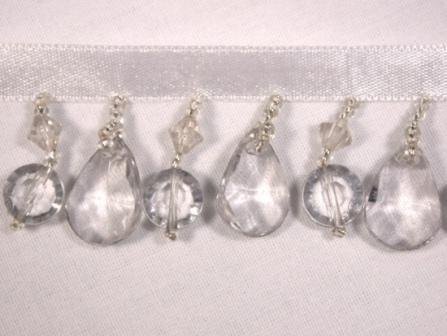 C49   Gray  Beaded Fringe Trim 1.25"-beaded,fringe,gray,grey,trim,motif,victorian,elegant,venise,venice,lace,pearl