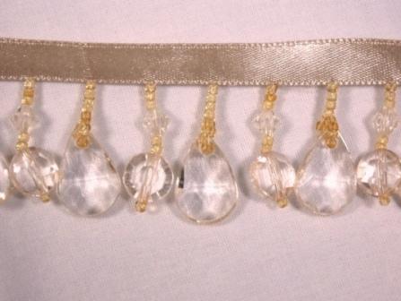 C49   Ivory Gold Beaded Fringe Trim 1.25"-beaded,fringe,ivory,gold,trim,motif,victorian,elegant,venise,venice,lace,pearl,
