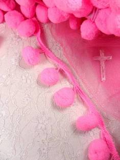 C850470 Hot Pink Pom Pom Sewing Fringe Trim 1.5"