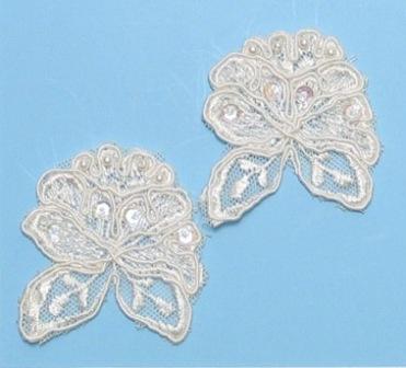 E3214  Ivory Mirror Pair Corded Lace Appliques 2"-ivory,mirror,pair,corded,lace,appliques