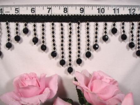 C041  Black Beaded Fringe Sewing Trim 3.75"-embellishment,sequin,beaded,beads,applique,trim,motif,black,fringe