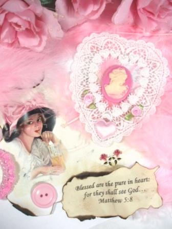 VG1   Ivory Pink Venise Lace Cameo Heart Applique 4.5"-pink,venise,venice,lace,heart,cameo