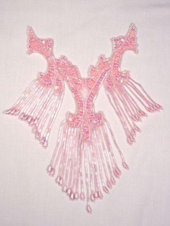 0181 Pink Crystal AB Collar Sequin Beaded Applique  8.5"-pink,sequin,beaded,applique,trimmings,embellishment,motif,yoke,turquoise,motif,collar