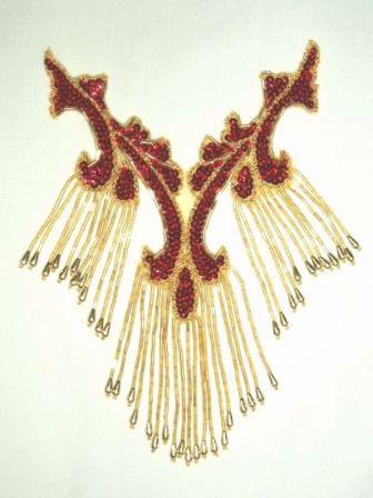 0181 Red Gold Collar Sequin Beaded Applique 8.5"