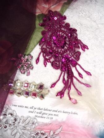 0204 Fuchsia Venise Lace Sequin Beaded Applique 7.5"
