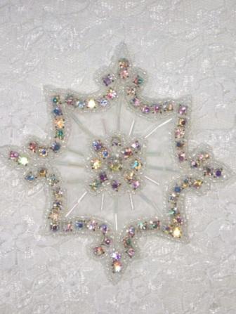 0260R  Crystal AB / Crystal AB Genuine Rhinestone Beaded Applique 4"-crystal,ab,genuine,snowflake,jewel,rhinestone,beaded,applique,embellishment