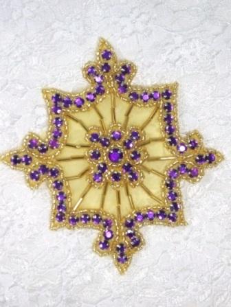 0260  Purple Jewel Gold Beaded Rhinestone  Applique 4"-purple,gold,snowflake,jewel,rhinestone,beaded,applique,embellishment