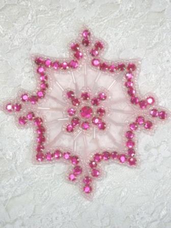 0260  Hot Pink Jewel Pink Beaded Rhinestone Applique 4"-hot,pink,snowflake,jewel,rhinestone,beaded,applique,embellishment