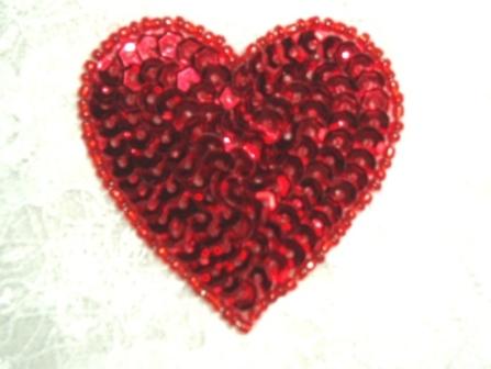 0363  Red Valentine Heart Beaded Sequin Applique 2"