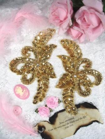 0377 Gold Mirror Pair Sequin Beaded Appliques-gold,mirror,pair,sequin,sequins,bead,beads,beaded,applique,appliques