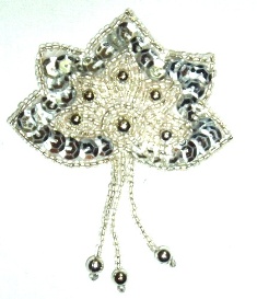 K1464  Silver Dangle Sequin Beaded Applique 3"