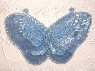 K8110  Light Blue AB Butterfly Sequin Beaded Hair Bow / Brooch / Applique 4"
