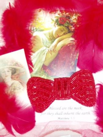 HB12  Red Bow Beaded Hair bow