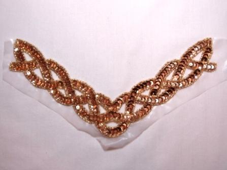 K8248  Gold Rope Collar Sequin Beaded Applique  8.75"-gold,collar,rope,sewing,embellishment,clothing,beaded,bead,applique,motif,