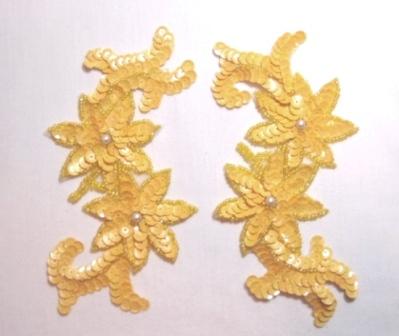 k8254  Yellow  Floral Mirror Pair  6.25" Sequin Beaded Applique