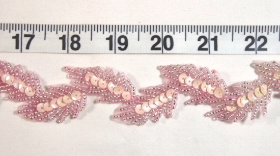 T8278RM   REDUCED   Mauve Rose Leaf Vine Sequin Beaded Trim
