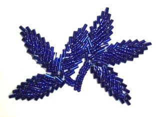K8386  Royal Blue Leaf Beaded Applique 3.25"