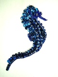 Blue Seahorse 7" Sequin Beaded Applique  K8626