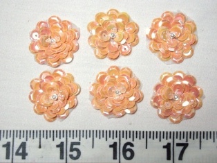 AT8900 Set of ( 6 ) Peach AB Flower Sequin Pearl Appliques 1"