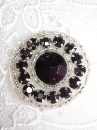 A0379  Black Silver  Round Beaded Applique 1.25"-black,silver,rhinestone,applique,motif,jewel,round,clear,
