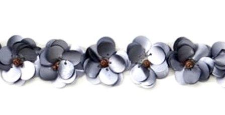 E1590 Flower Beaded Sequin Trim Matte Grey