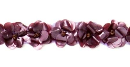 E1590 Flower Beaded Sequin Trim Matte Mauve 1"