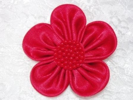 L11  Red Beaded Flower Applique 2.5"-red,flower,floral,rose,applique,embellishment,motif 