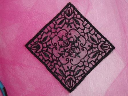 L32   Black Venise Lace Square Applique 3.25"-black,square,diamond,embellishment,applique,trim,motif,victorian,elegant,venise,venice,lace,