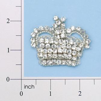 0356  Genuine Rhinestone Crown Beaded Applique 2"-crown,rhinestone,embellishment,victorian,sewing,sequin,beaded,bead,sequins,applique,motif