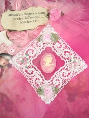 VG4   White Pink Venise Lace Cameo Applique 6"-pink,venise,venice,lace,cameo