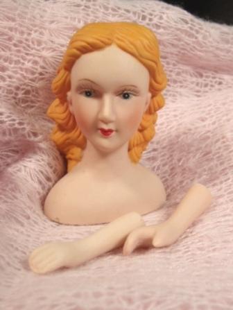 D1 Porcelain Doll Parts Angel Head 3"-porcelain,doll,parts,angel,head