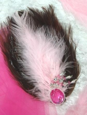 FB3  Brown & Pink Feather Brooch Applique 8"-feather,brooch,applique,brown,pink