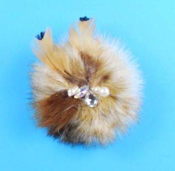 E4160  Brown Mix Feather Fur Pearl Rhinestone Brooch 3.5"-brown,feather,fur,pearl,rhinestone,brooch