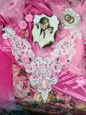 VG11  White Pink Venise Lace Cameo Collar Applique 10"-pink,venise,venice,lace,cameo