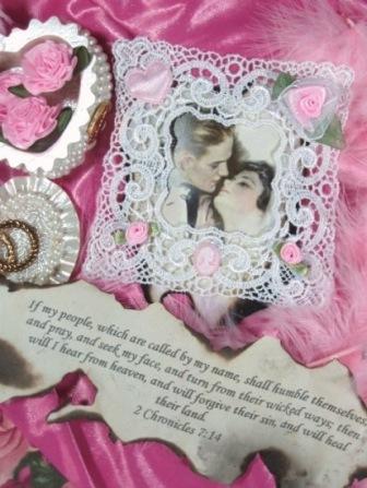 VG17  White Pink Venise Lace Picture Frame Cameo  Applique 4"-pink,venise,venice,lace,cameo