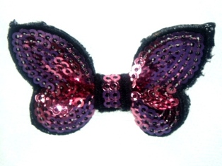 DE2 Mauve Black Butterfly Sequin Hair Bow / Brooch /  Applique 2.25"